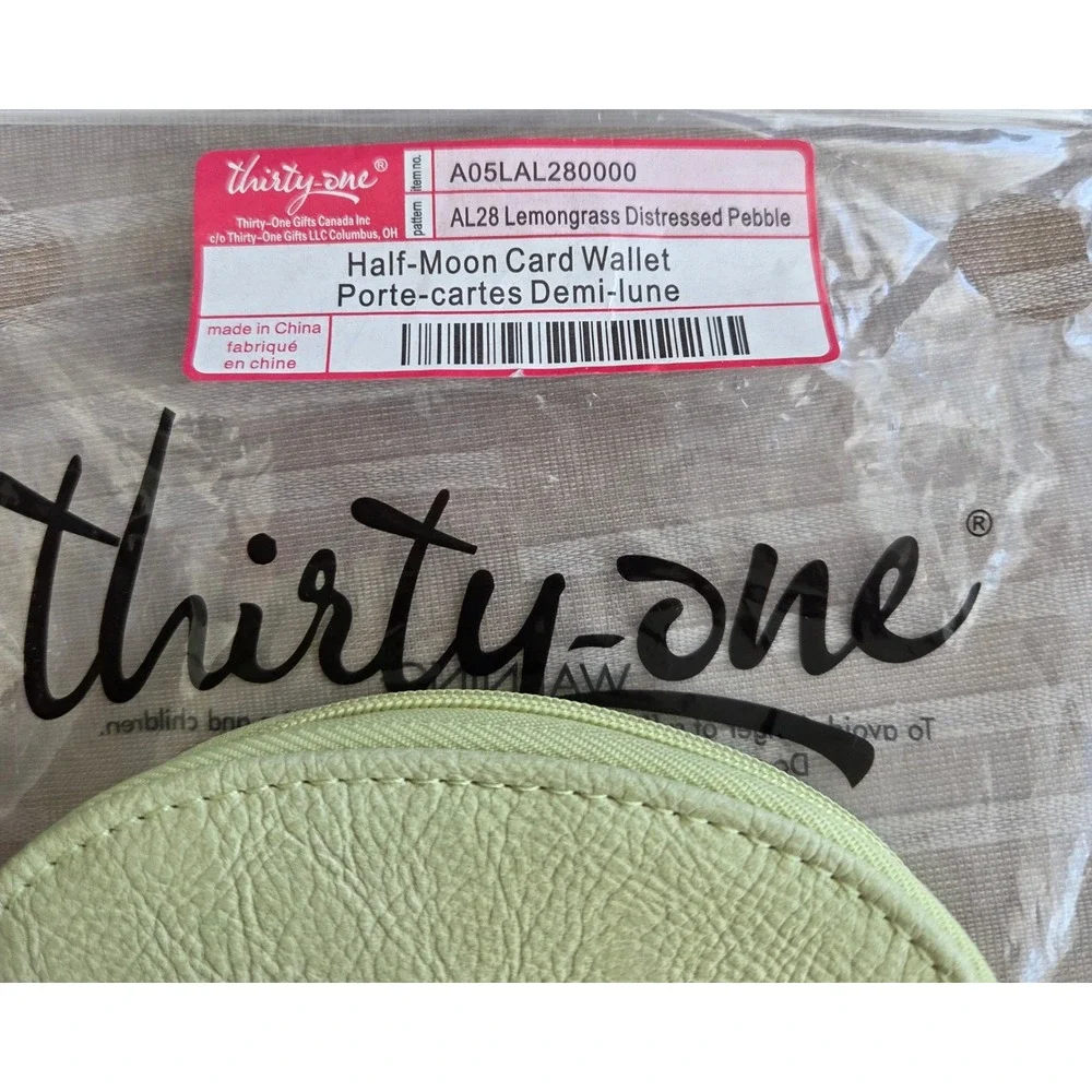 Thirty-One Retired Half-Moon Card Wallet Lemongrass Distressed‎ Pebble NEW